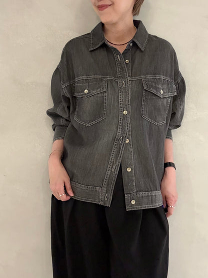 こなれヴィンテージグレーデニムライクシャツ